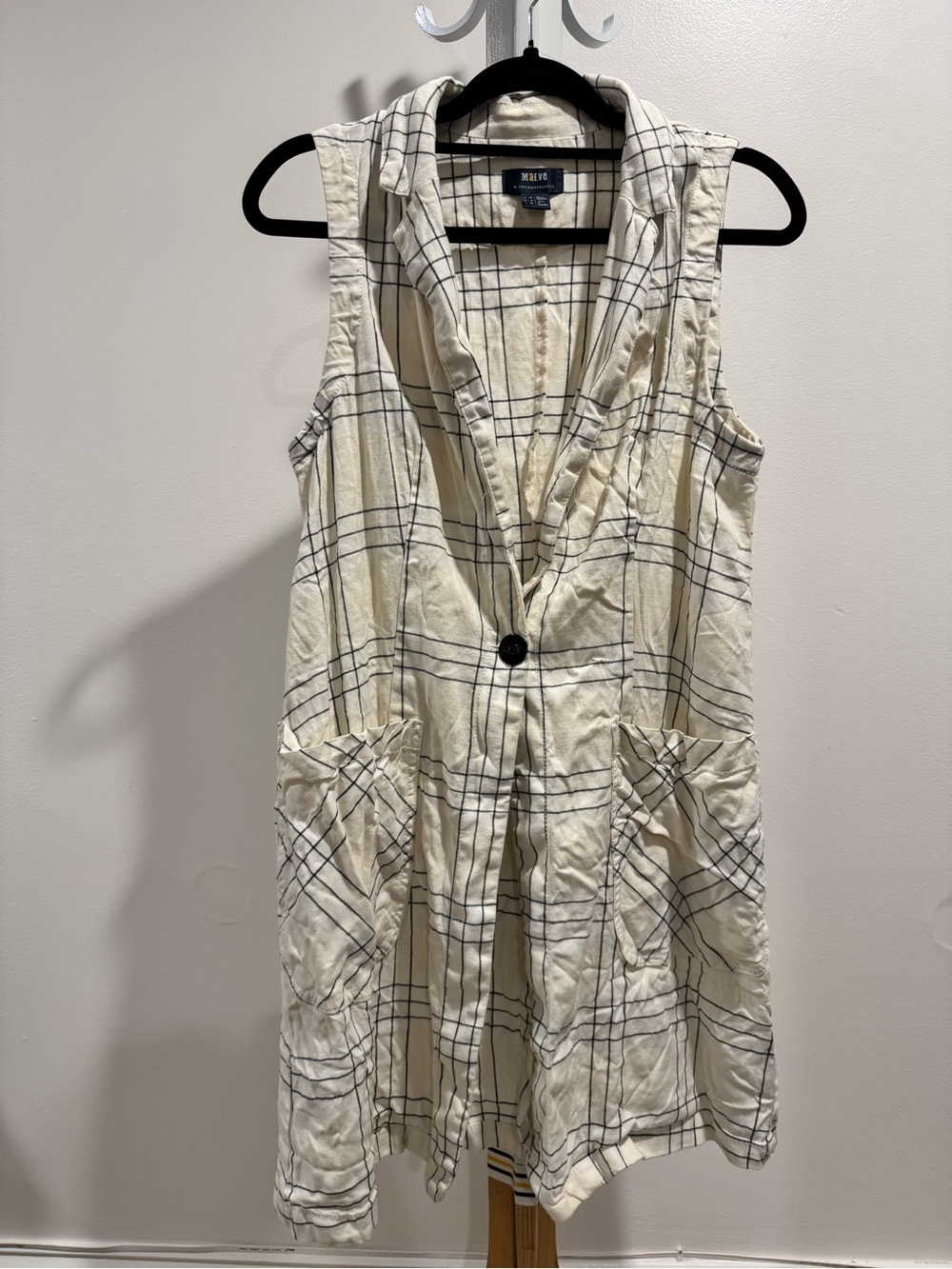 Anthropologie Maeve Black Windowpane Plaid Vest
